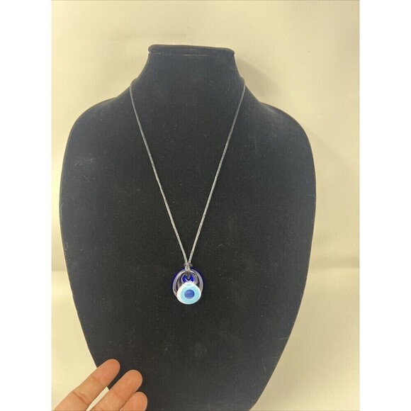 Vintage 90's/ 2000's Style Murano Glass Evil Eye Pendant On Black Cord Necklace - Picture 5 of 9